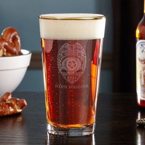 Home Wet Bar Police Badge Gold Rim Personalized 16 oz. Glass Pint Glass HWTB1534